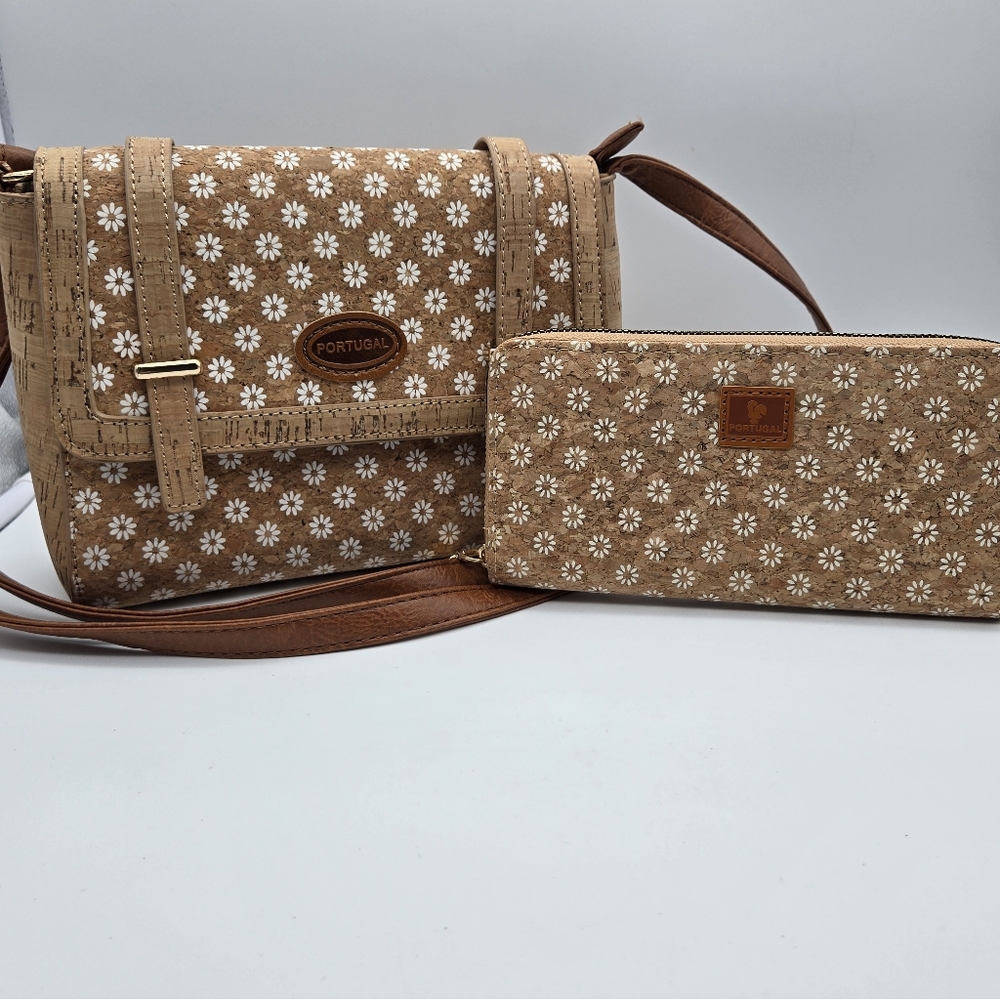 New Portugal Flower Cork Purse And Wallet Set